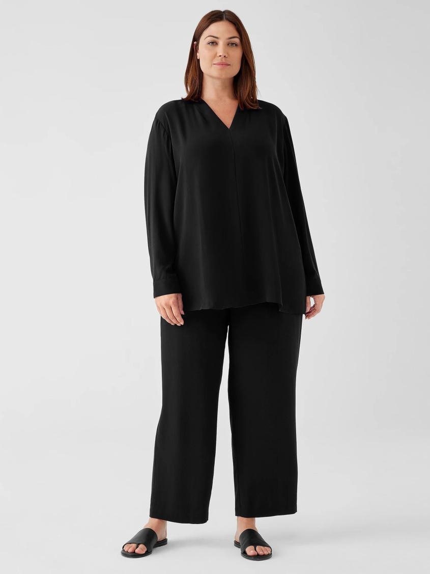 Eileen Fisher Tops &amp; Tees | Silk Georgette Crepe V-Neck Top Black - Women