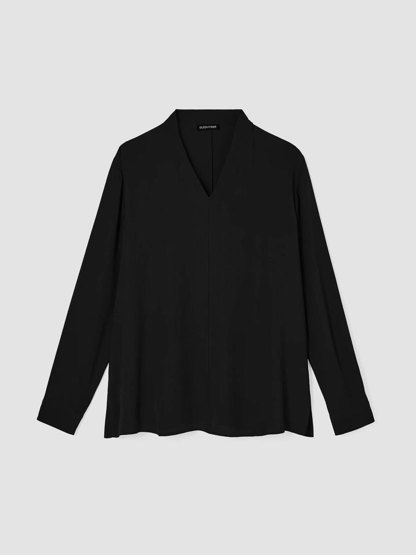 Eileen Fisher Tops &amp; Tees | Silk Georgette Crepe V-Neck Top Black - Women
