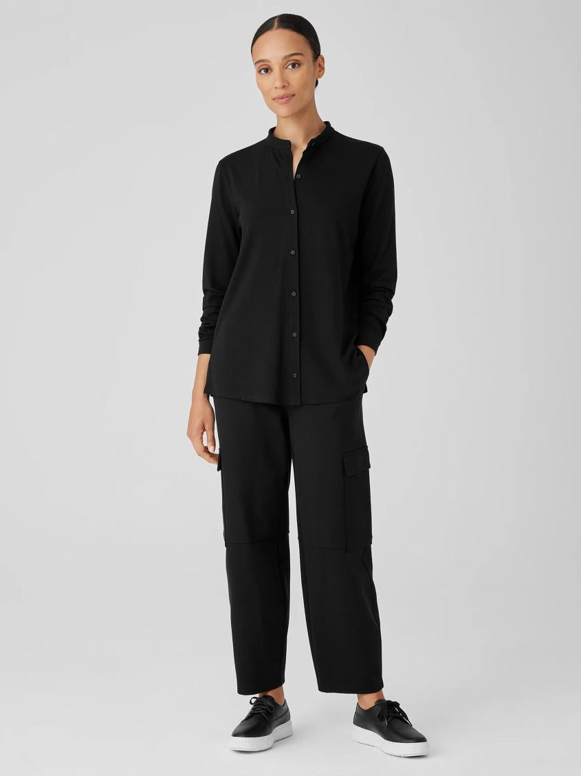 Eileen Fisher Tops &amp; Tees | Stretch Jersey Knit Band Collar Shirt Black - Women