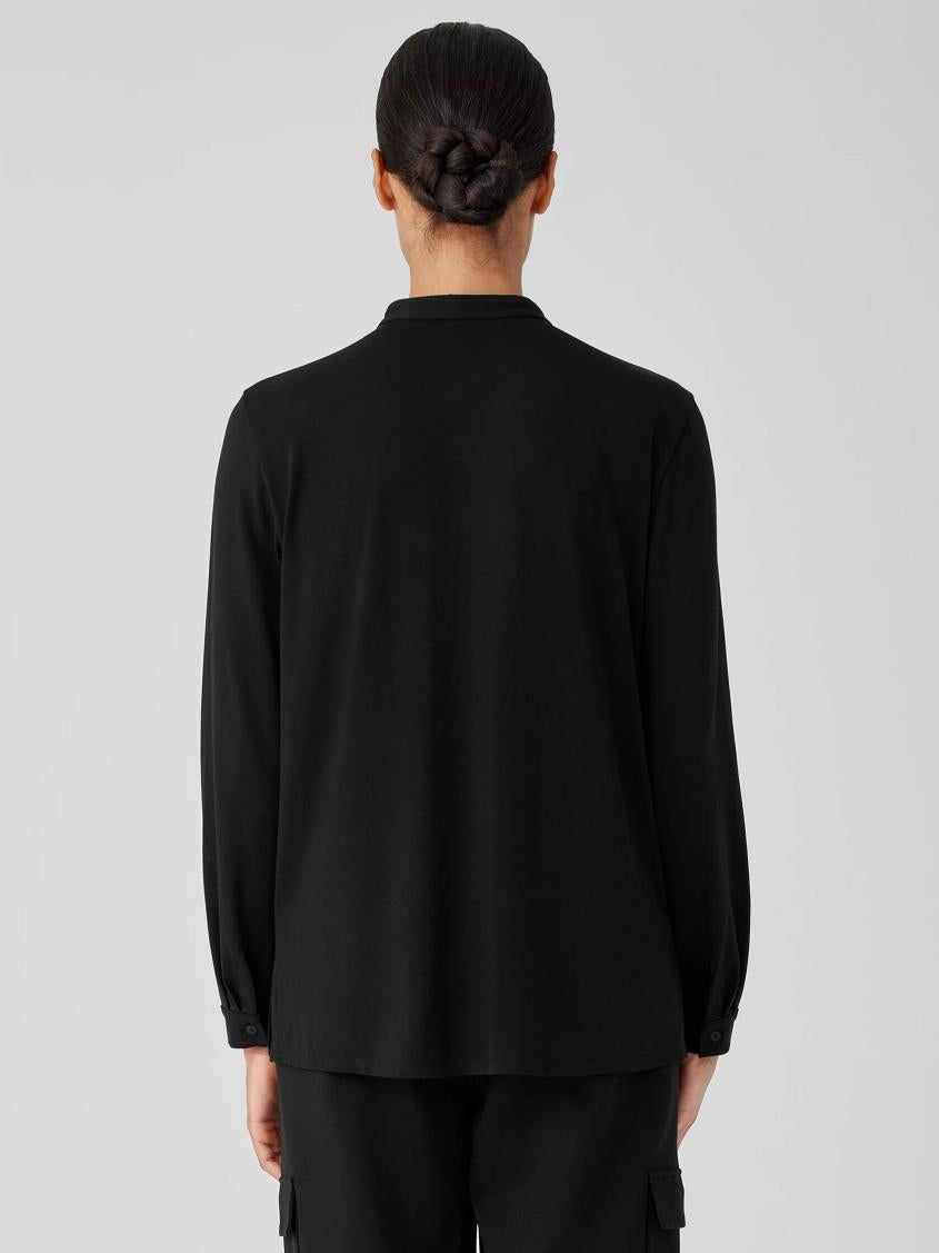 Eileen Fisher Tops &amp; Tees | Stretch Jersey Knit Band Collar Shirt Black - Women