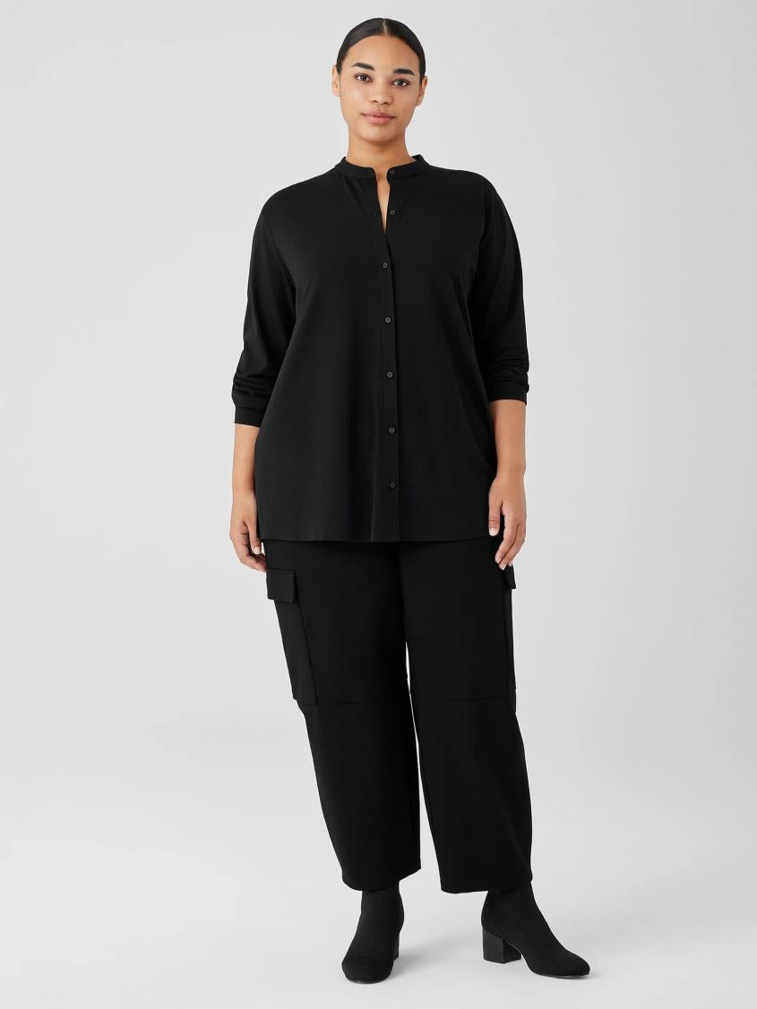 Eileen Fisher Tops &amp; Tees | Stretch Jersey Knit Band Collar Shirt Black - Women