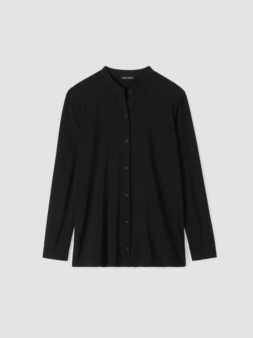 Eileen Fisher Tops &amp; Tees | Stretch Jersey Knit Band Collar Shirt Black - Women