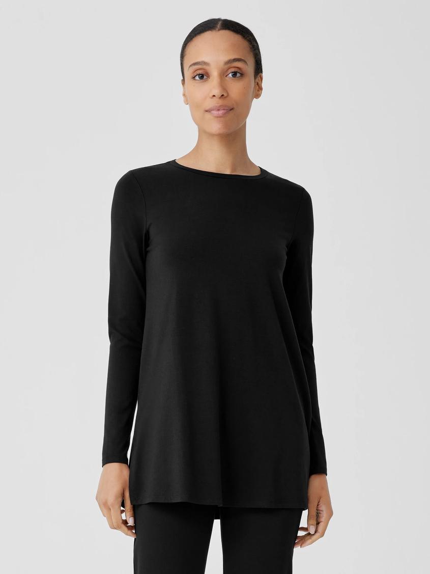 Eileen Fisher Tops &amp; Tees | Stretch Jersey Knit Crew Neck Long Top Black - Women