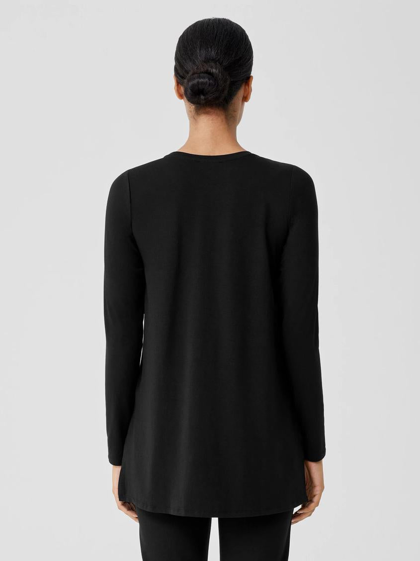 Eileen Fisher Tops &amp; Tees | Stretch Jersey Knit Crew Neck Long Top Black - Women