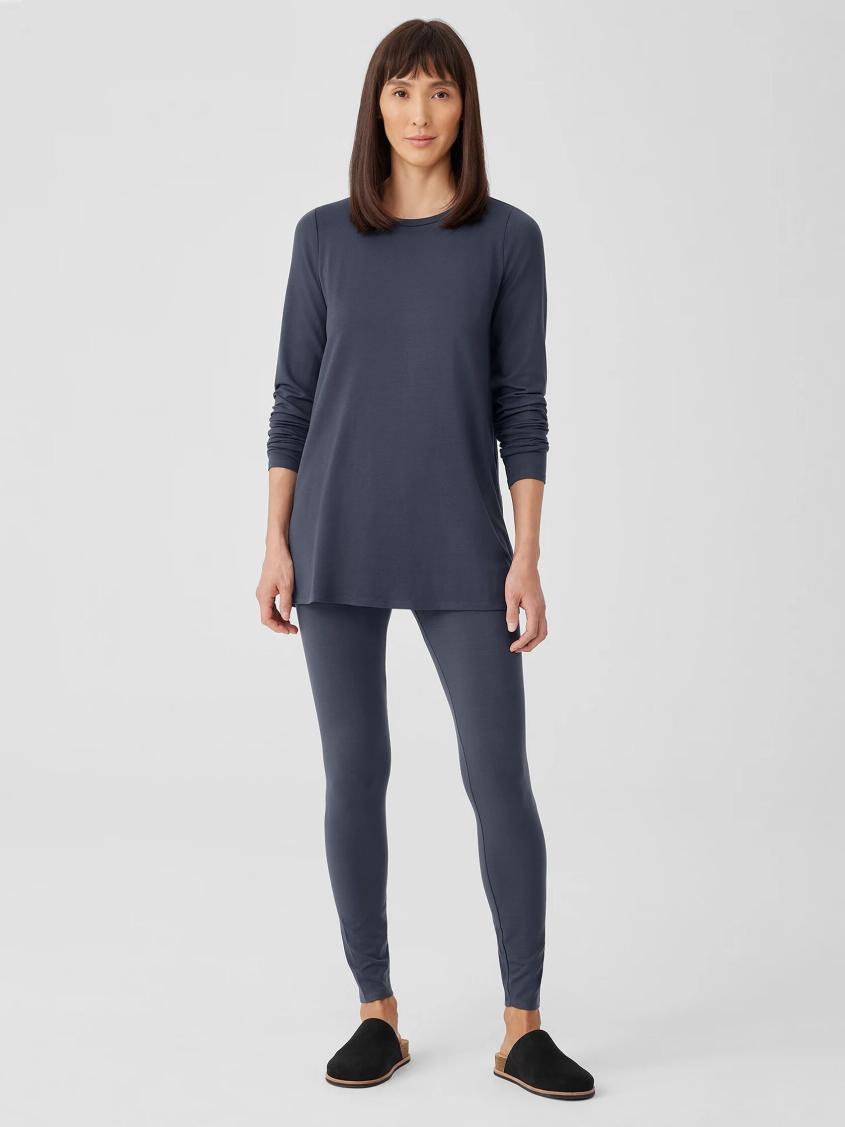 Eileen Fisher Tops &amp; Tees | Stretch Jersey Knit Crew Neck Long Top Ocean - Women