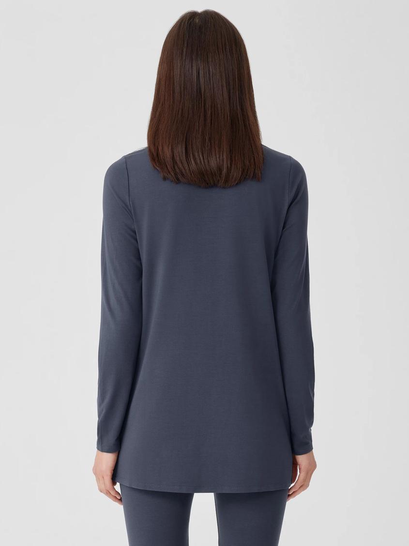 Eileen Fisher Tops &amp; Tees | Stretch Jersey Knit Crew Neck Long Top Ocean - Women