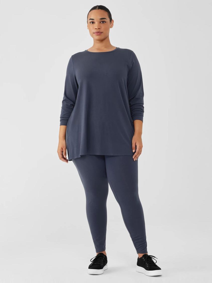 Eileen Fisher Tops &amp; Tees | Stretch Jersey Knit Crew Neck Long Top Ocean - Women