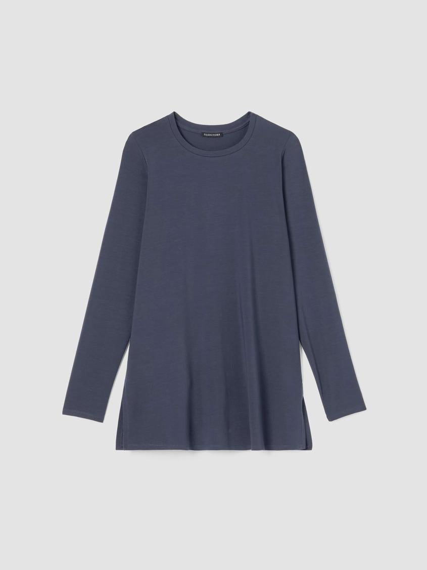 Eileen Fisher Tops &amp; Tees | Stretch Jersey Knit Crew Neck Long Top Ocean - Women