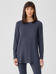 Eileen Fisher Tops &amp; Tees | Stretch Jersey Knit Crew Neck Long Top Ocean - Women