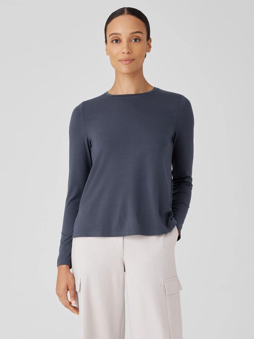 Eileen Fisher Tops &amp; Tees | Stretch Jersey Knit Crew Neck Top Ocean - Women