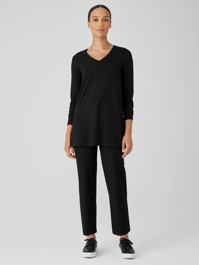 Eileen Fisher Tops &amp; Tees | Stretch Jersey Knit V-Neck Long Top Black - Women