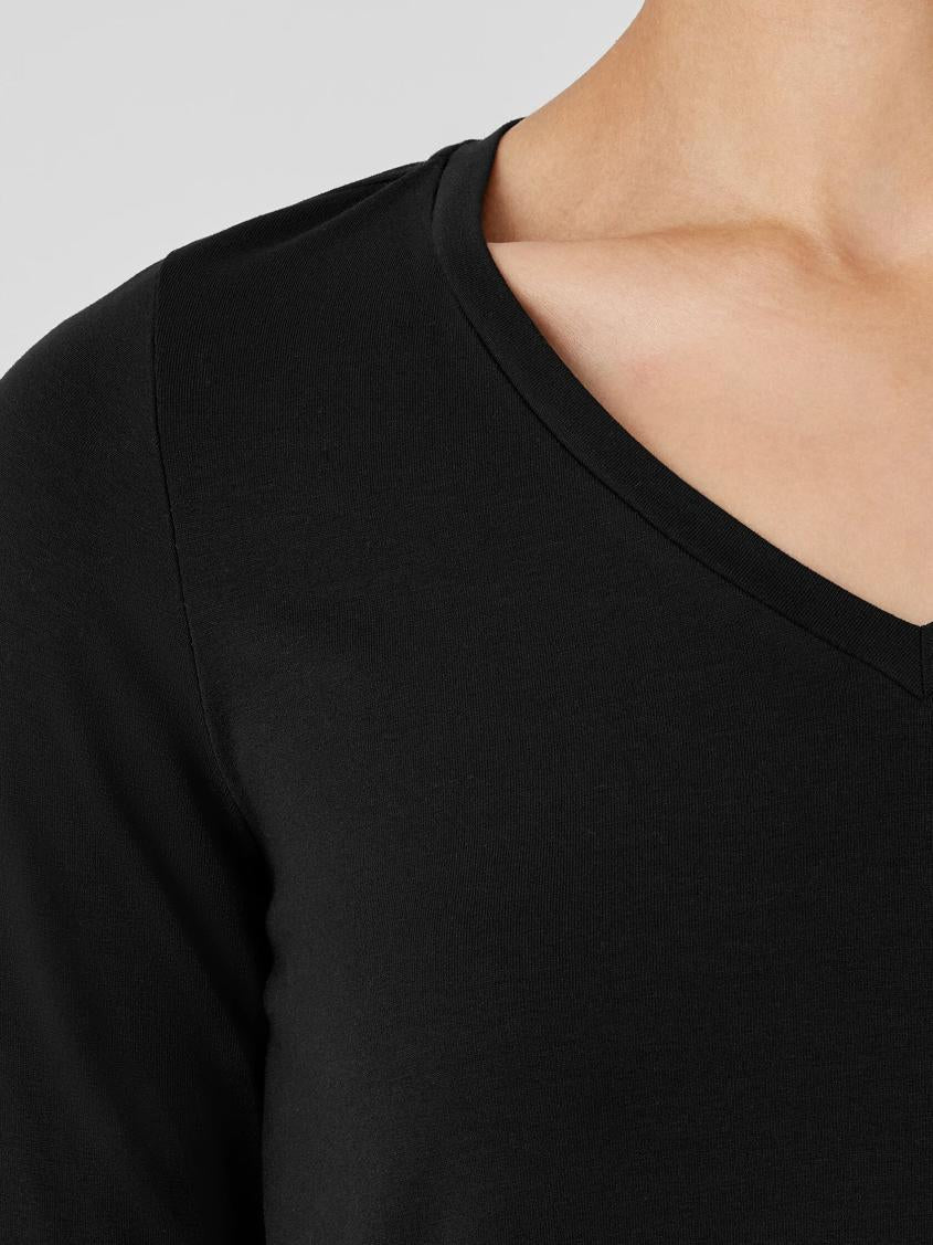 Eileen Fisher Tops &amp; Tees | Stretch Jersey Knit V-Neck Long Top Black - Women