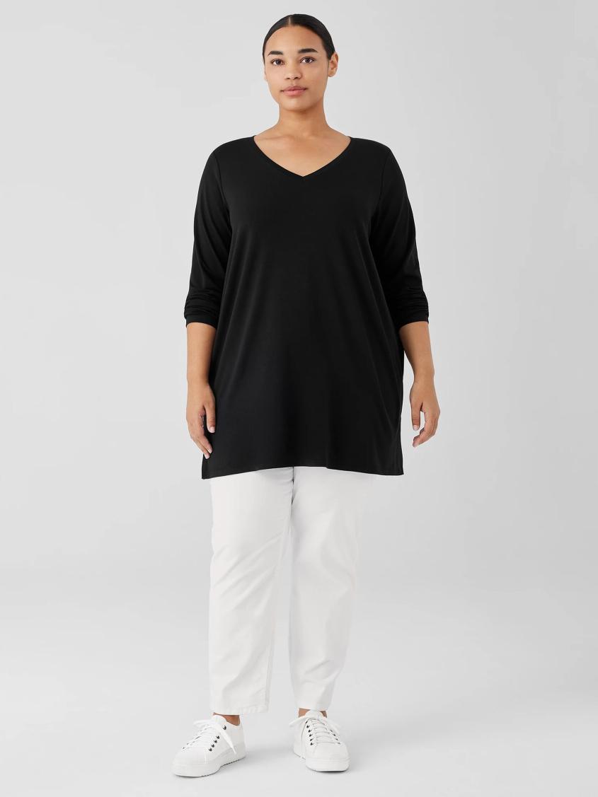 Eileen Fisher Tops &amp; Tees | Stretch Jersey Knit V-Neck Long Top Black - Women