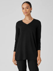 Eileen Fisher Tops &amp; Tees | Stretch Jersey Knit V-Neck Long Top Black - Women