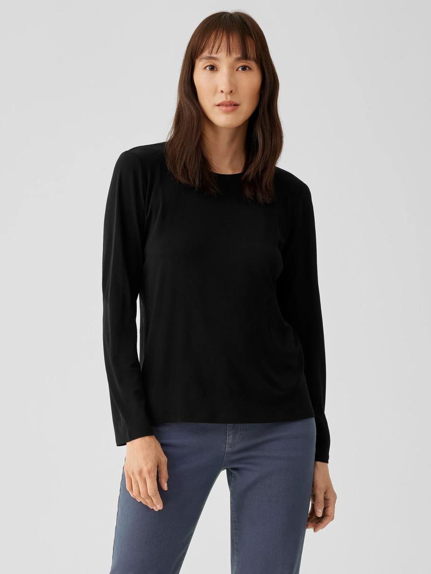 Eileen Fisher Tops &amp; Tees | Stretch Silk Jersey Crew Neck Top Black - Women