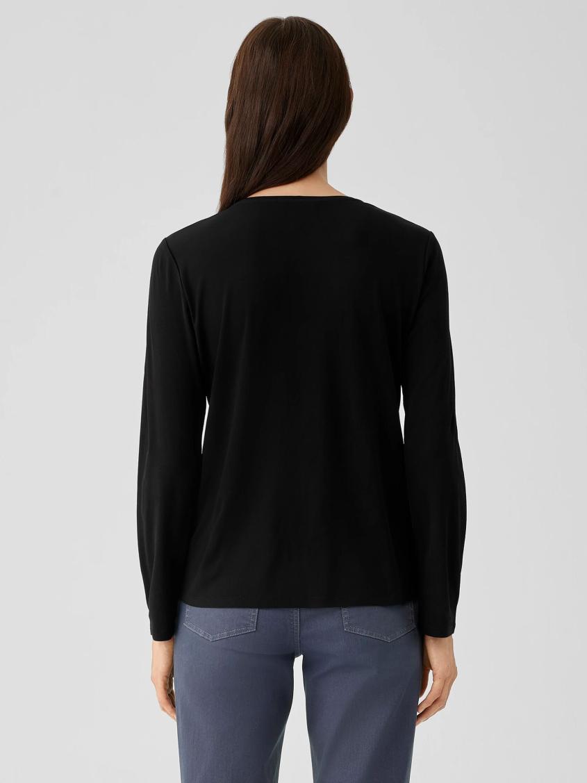 Eileen Fisher Tops &amp; Tees | Stretch Silk Jersey Crew Neck Top Black - Women