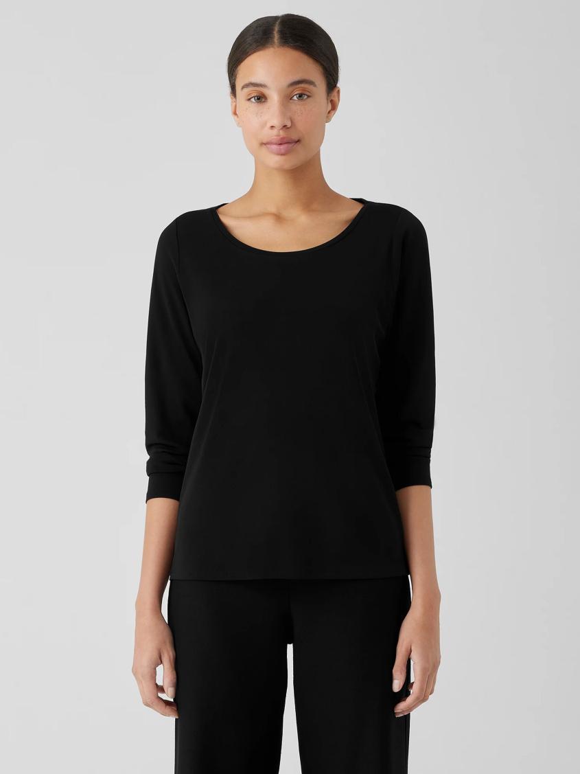 Eileen Fisher Tops &amp; Tees | Stretch Silk Jersey Scoop Neck Top Black - Women