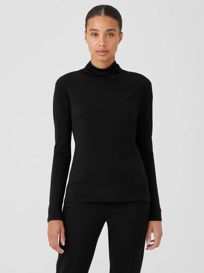 Eileen Fisher Tops &amp; Tees | Stretch Silk Jersey Scrunch Neck Top Black - Women