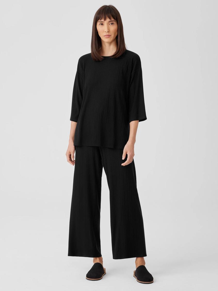 Eileen Fisher Tops &amp; Tees | Variegated Rib Knit Crew Neck Long Top Black - Women