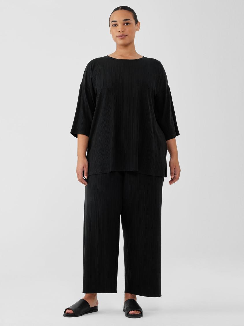 Eileen Fisher Tops &amp; Tees | Variegated Rib Knit Crew Neck Long Top Black - Women