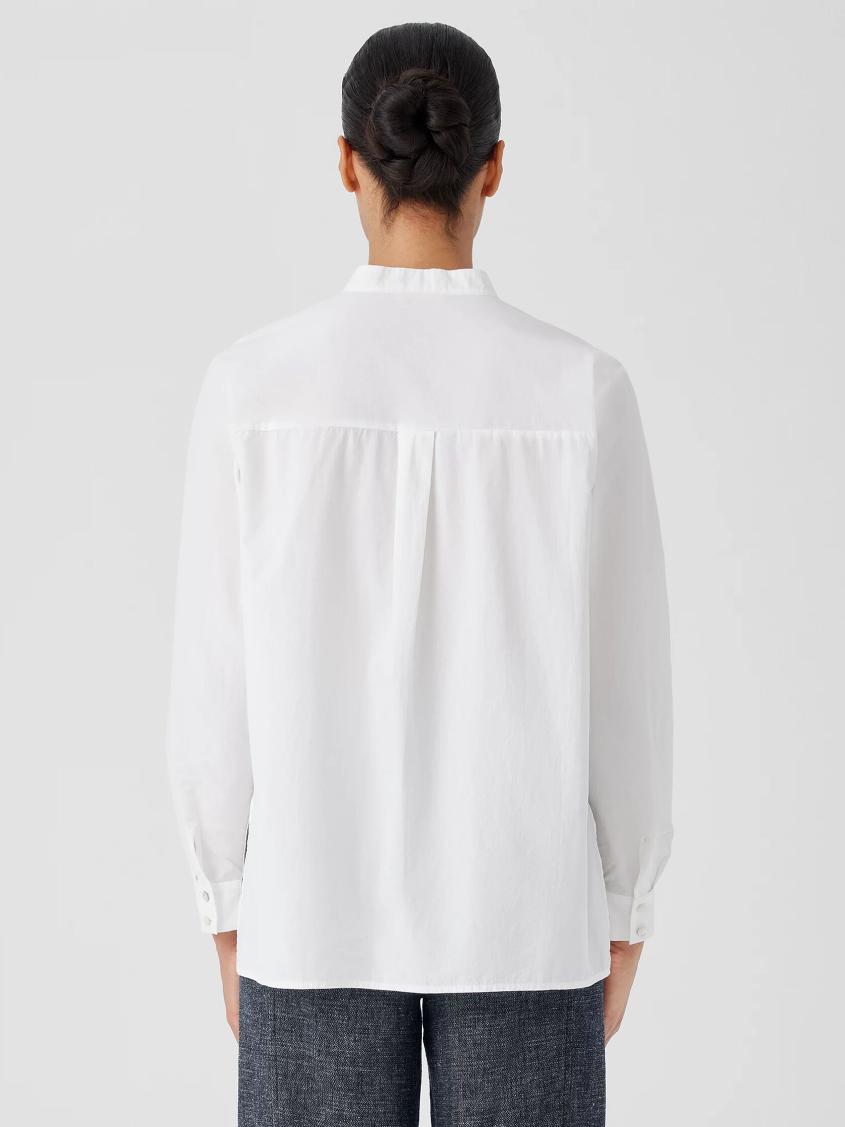 Eileen Fisher Tops &amp; Tees | Washed Organic Cotton Poplin Band Collar Shirt White - Women