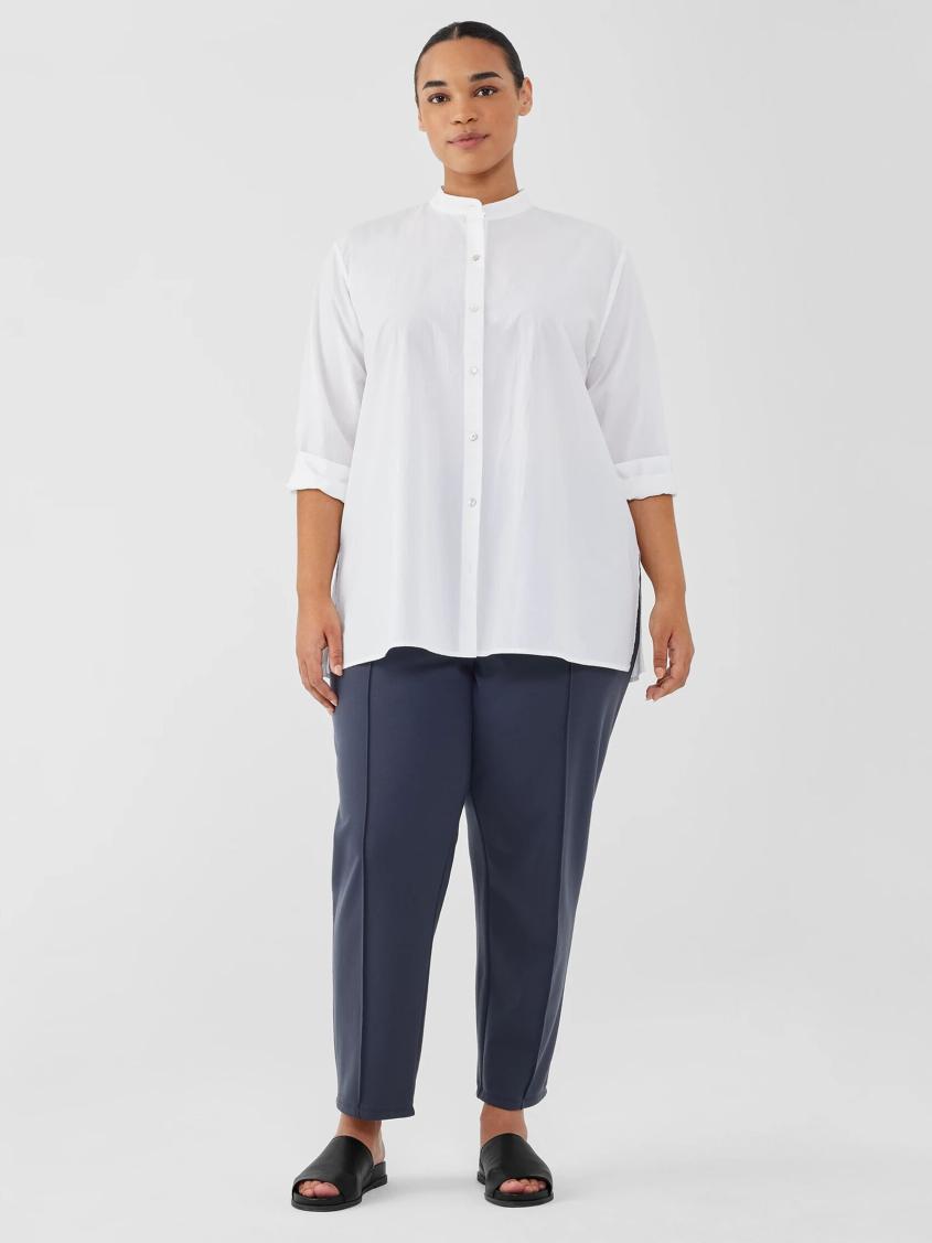 Eileen Fisher Tops &amp; Tees | Washed Organic Cotton Poplin Band Collar Shirt White - Women