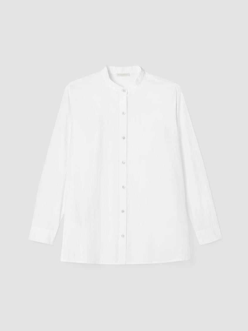 Eileen Fisher Tops &amp; Tees | Washed Organic Cotton Poplin Band Collar Shirt White - Women