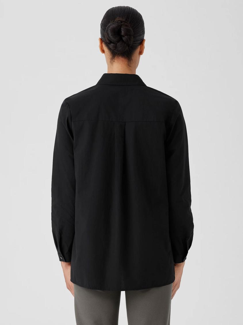 Eileen Fisher Tops &amp; Tees | Washed Organic Cotton Poplin Classic Collar Long Shirt Black - Women