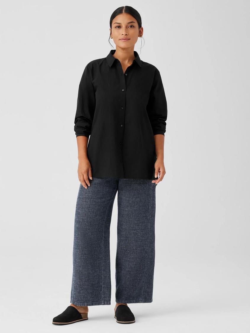 Eileen Fisher Tops &amp; Tees | Washed Organic Cotton Poplin Classic Collar Long Shirt Black - Women