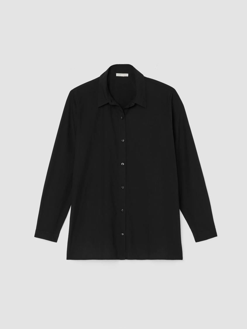 Eileen Fisher Tops &amp; Tees | Washed Organic Cotton Poplin Classic Collar Long Shirt Black - Women
