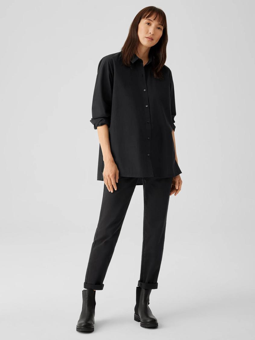 Eileen Fisher Tops &amp; Tees | Washed Organic Cotton Poplin Classic Collar Shirt Black - Women