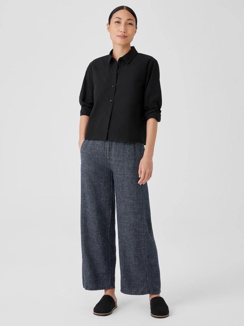 Eileen Fisher Tops &amp; Tees | Washed Organic Cotton Poplin Classic Collar Shirt Black - Women