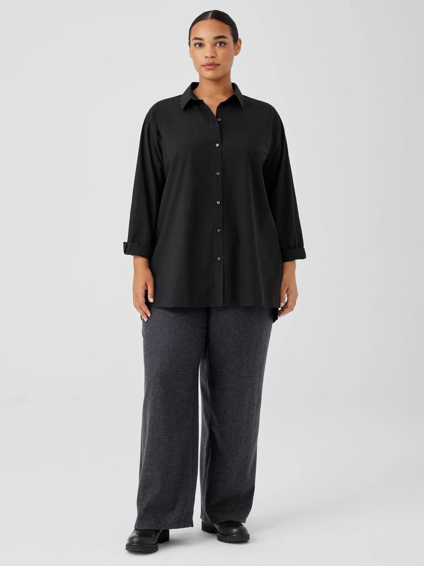 Eileen Fisher Tops &amp; Tees | Washed Organic Cotton Poplin Classic Collar Shirt Black - Women