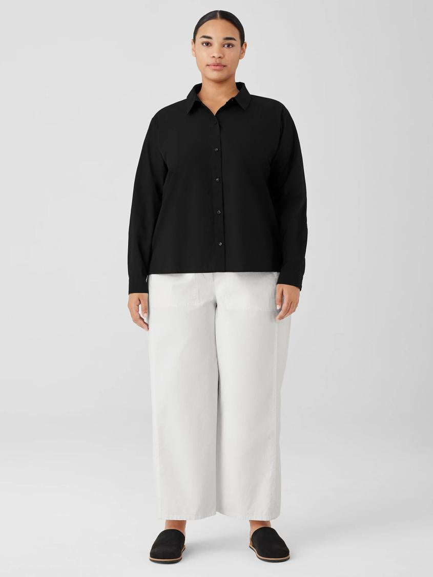 Eileen Fisher Tops &amp; Tees | Washed Organic Cotton Poplin Classic Collar Shirt Black - Women