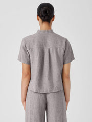 Eileen Fisher Tops &amp; Tees | Washed Organic Linen Délavé Band Collar Shirt Stone - Women