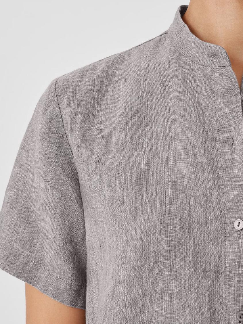 Eileen Fisher Tops &amp; Tees | Washed Organic Linen Délavé Band Collar Shirt Stone - Women