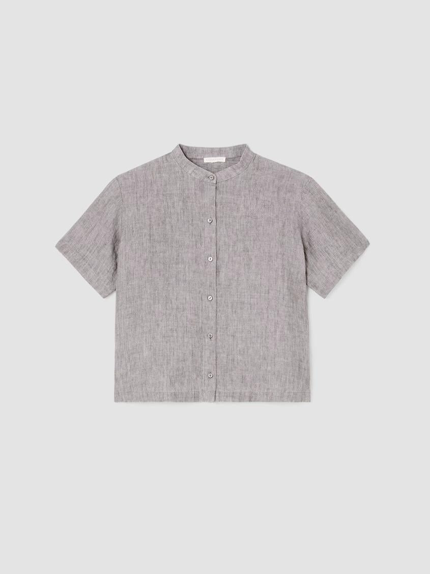 Eileen Fisher Tops &amp; Tees | Washed Organic Linen Délavé Band Collar Shirt Stone - Women