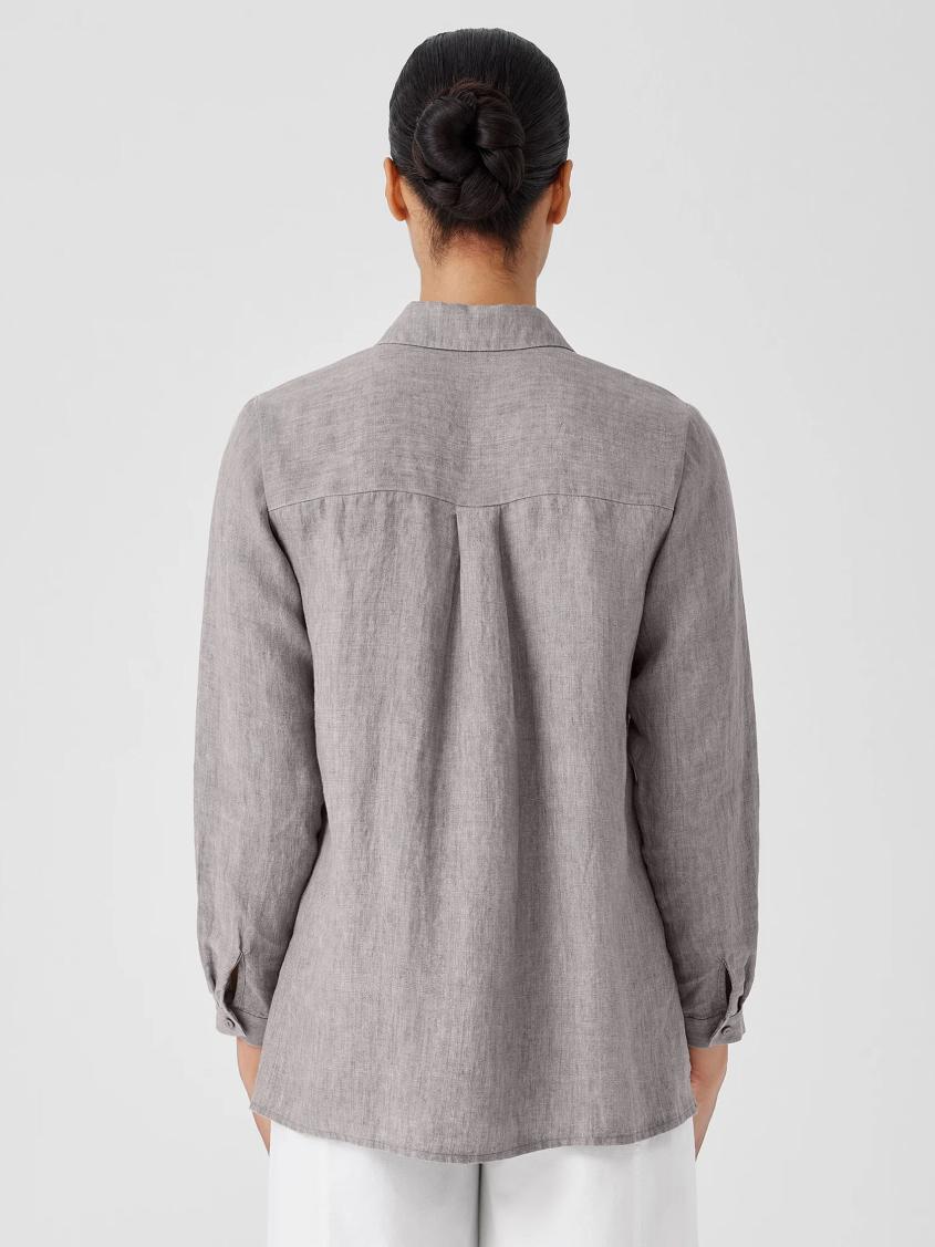 Eileen Fisher Tops &amp; Tees | Washed Organic Linen Délavé Classic Collar Shirt Stone - Women