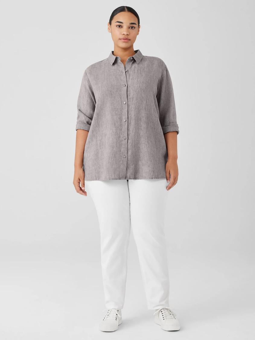 Eileen Fisher Tops &amp; Tees | Washed Organic Linen Délavé Classic Collar Shirt Stone - Women