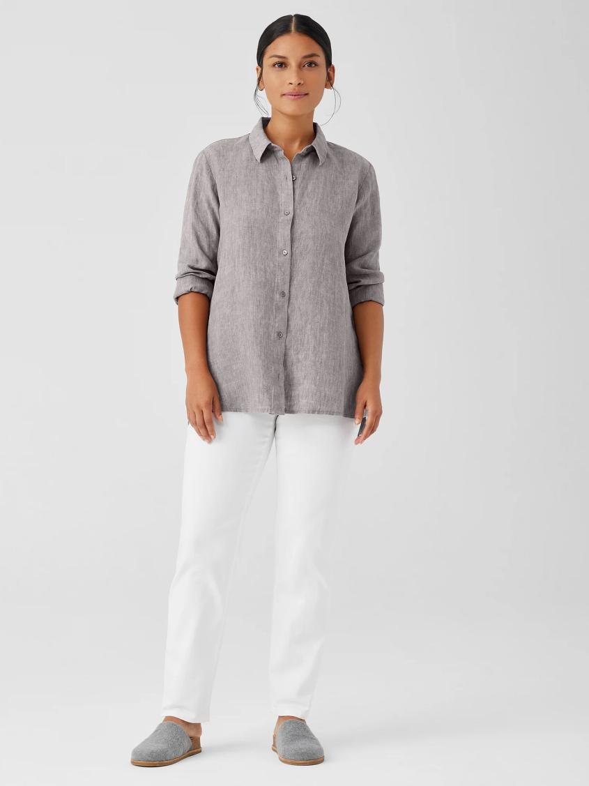 Eileen Fisher Tops &amp; Tees | Washed Organic Linen Délavé Classic Collar Shirt Stone - Women