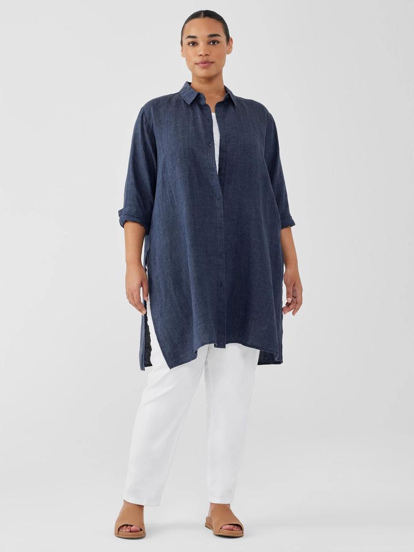 Eileen Fisher Tops &amp; Tees | Washed Organic Linen Délavé Long Shirt Dusk - Women