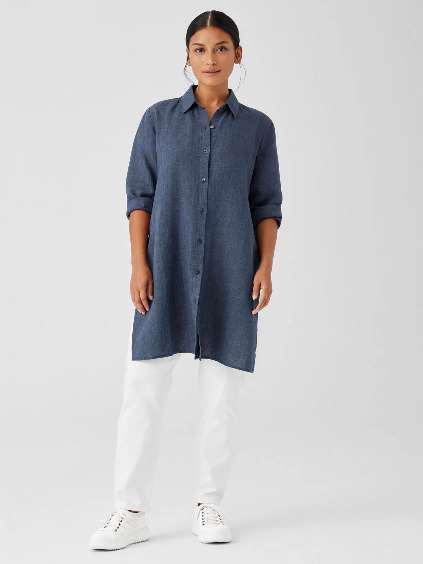 Eileen Fisher Tops &amp; Tees | Washed Organic Linen Délavé Long Shirt Dusk - Women