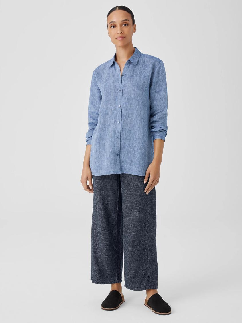 Eileen Fisher Tops &amp; Tees | Yarn-Dyed Handkerchief Organic Linen Shirt Chambray - Women