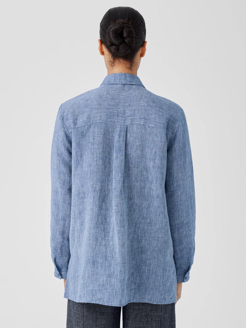 Eileen Fisher Tops &amp; Tees | Yarn-Dyed Handkerchief Organic Linen Shirt Chambray - Women